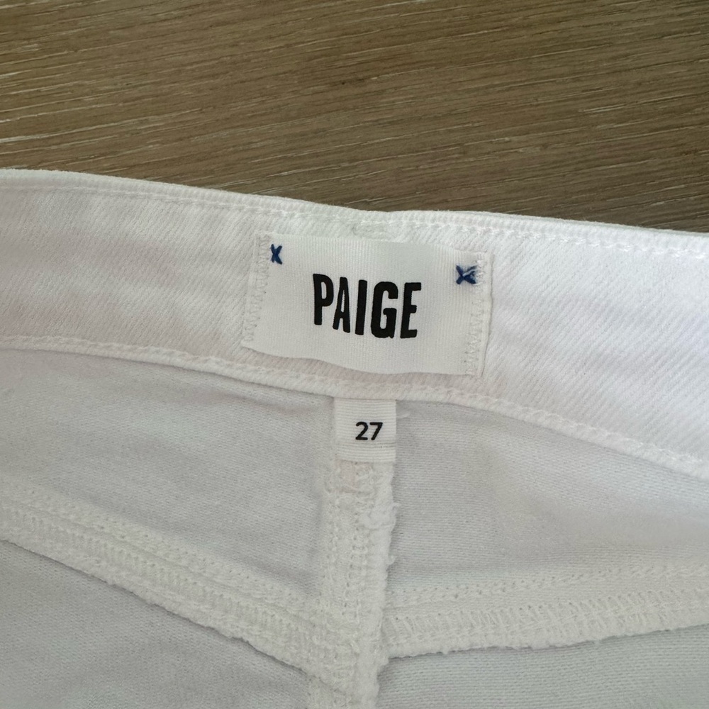 PAIGE White Jimmy Jimmy Jean Shorts Distressed Raw Hem - Picture 3 of 6